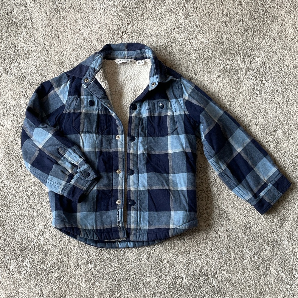 Janie And Jack Boys Plaid Sherpa Lined Shirt Jacket - Size 3-4 - EUC